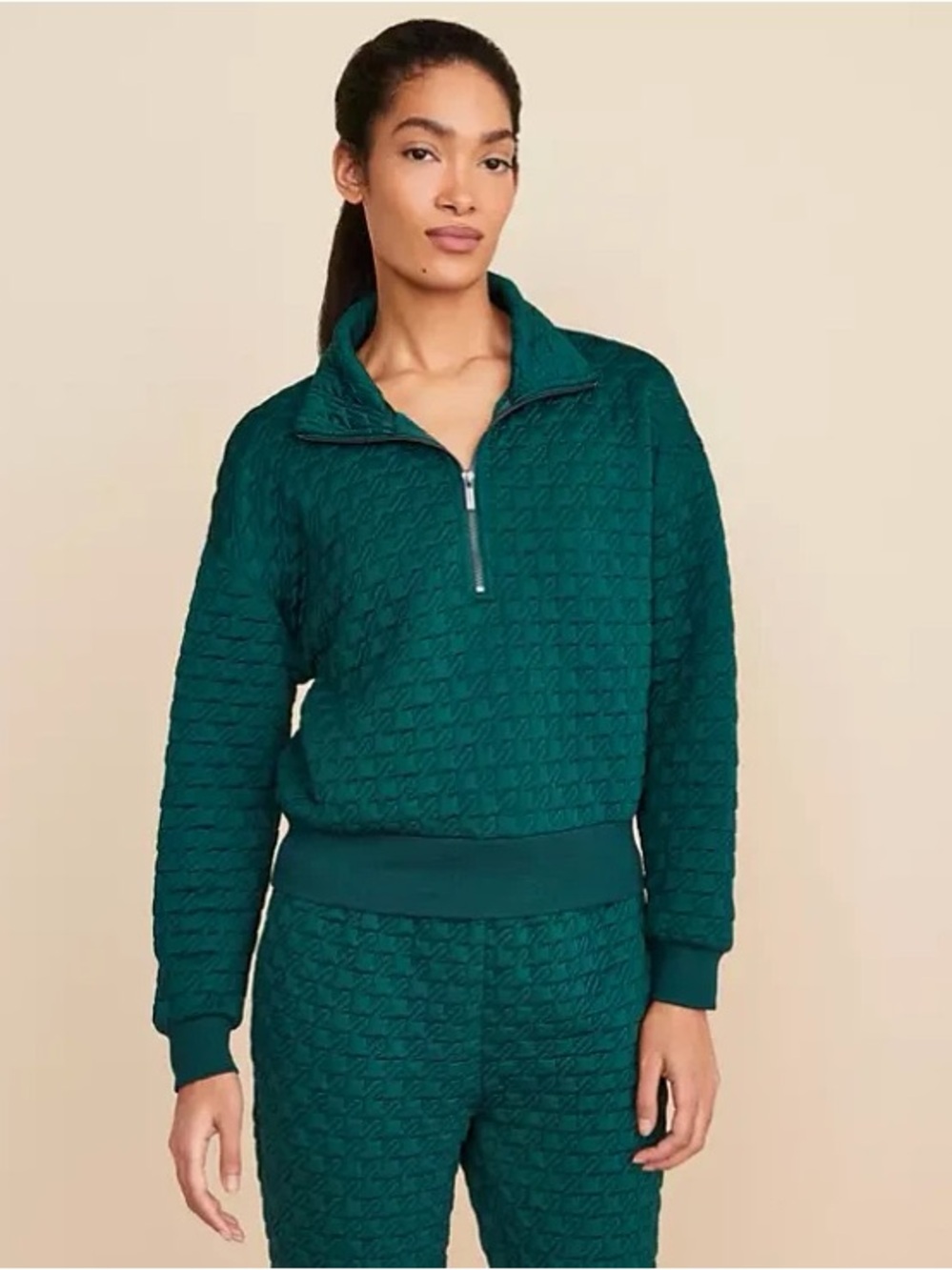 Lou & Grey Houndstooth Jacquard Half Zip Top - Size Large